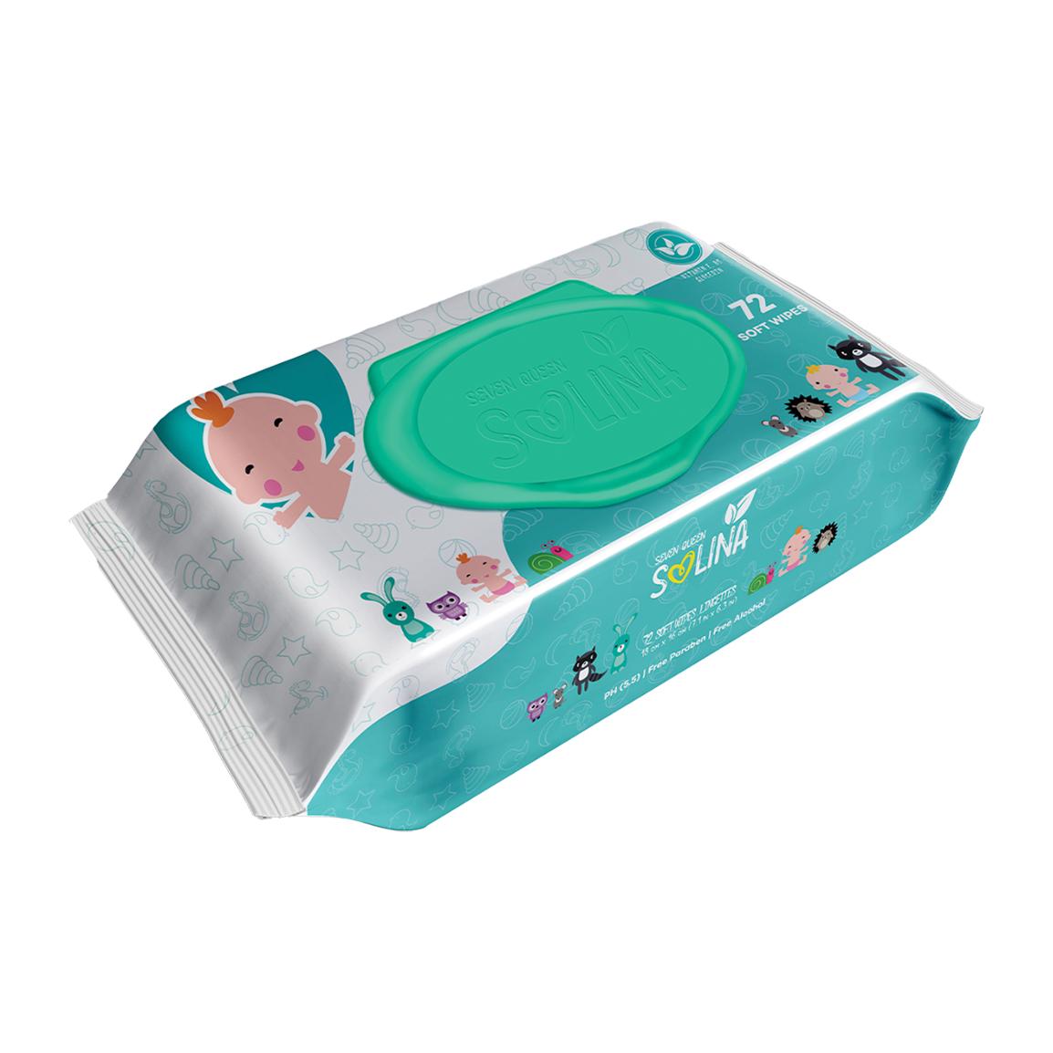 دستمال مرطوب کودک سولینا مدل Cyan 02 بسته 72 عددی