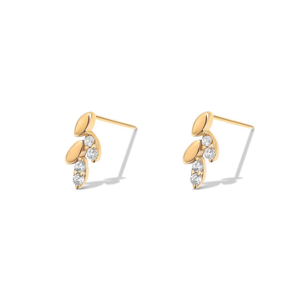 گوشواره طلا 18 عیار مدل چهار برگ ساده و نگین