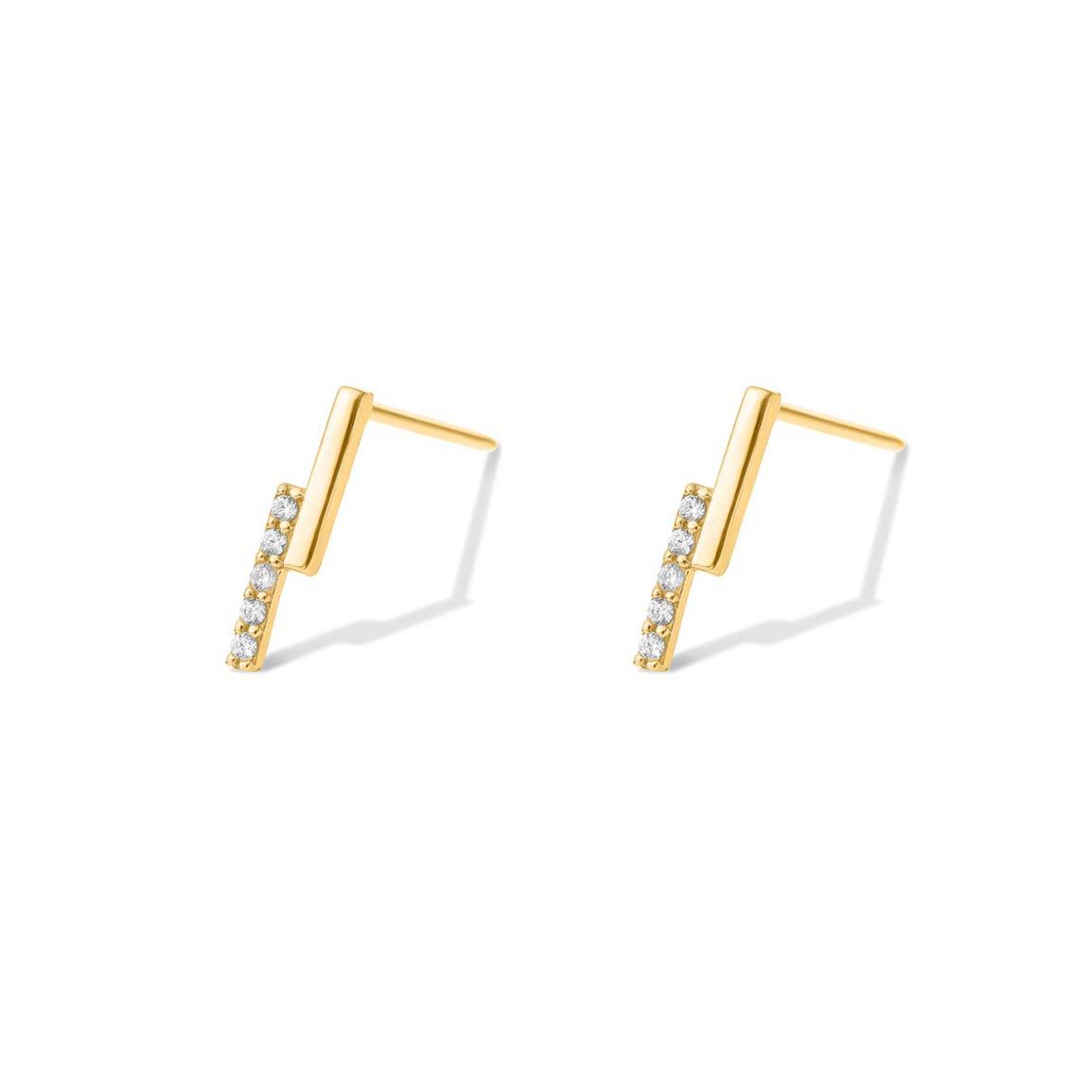 گوشواره طلا 18 عیار مدل دو خط موازی و سادده و نگین