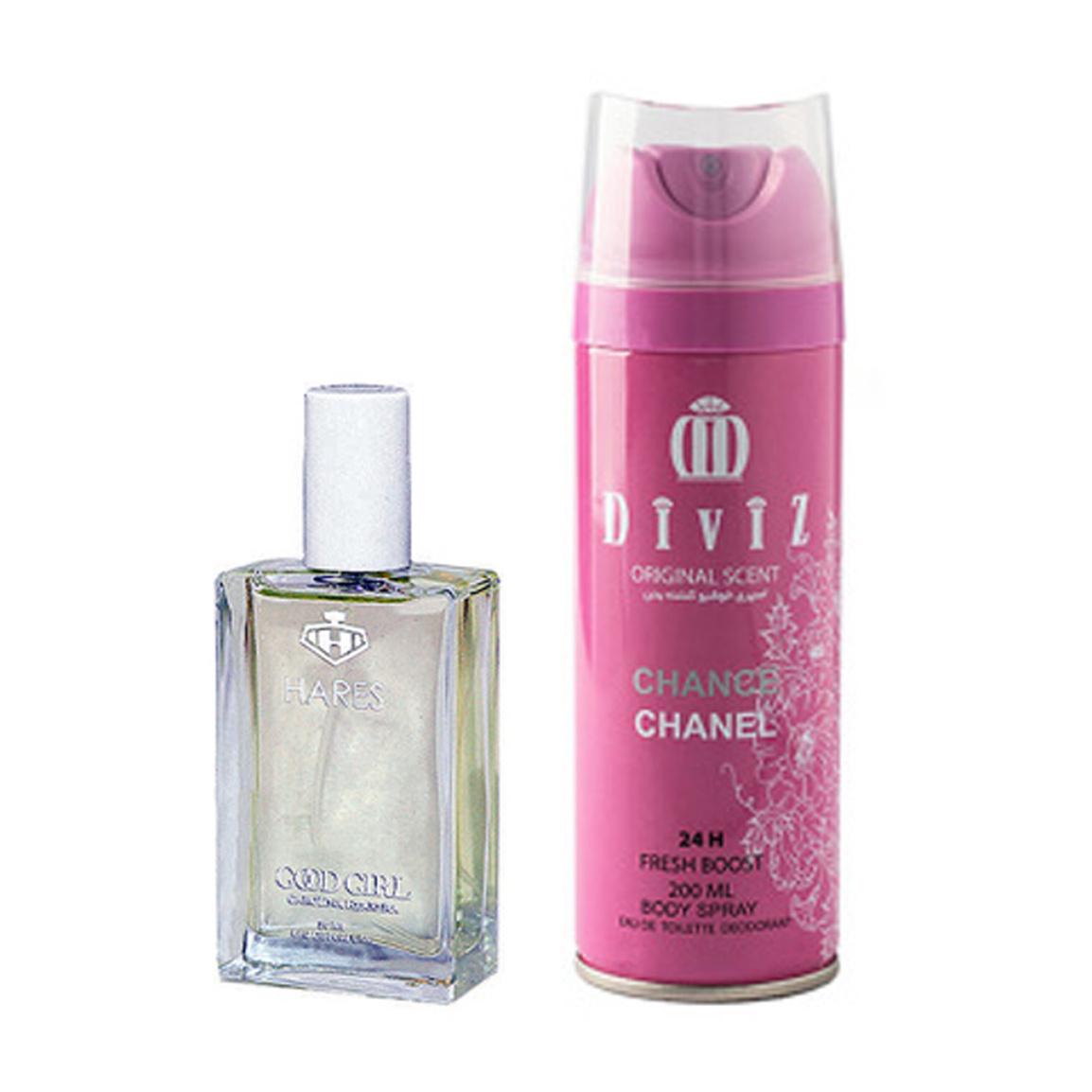 پک 2 عددی ادوپرفیوم زنانه مدل Carolina Herrera Good Girl حجم 50 میلی لیتر و اسپری بدن مدل Chanel Chance حجم 200 میلی لیتر