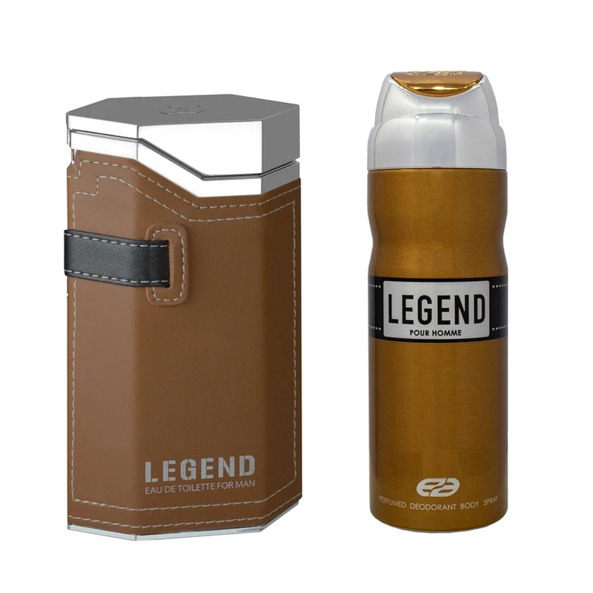ادو پرفیوم مردانه مدل Legend حجم 100 میلی لیتر به همراه اسپری خوشبو کننده بدن مدل Legend حجم 200 میلی لیتر