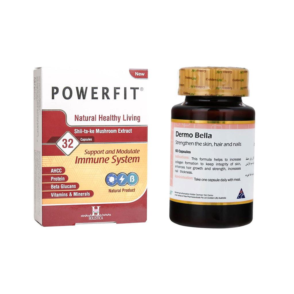 پک دو عددی قرص کپسول گلدن لایف درموبلا و هولیستیکا مدل Powerfit
