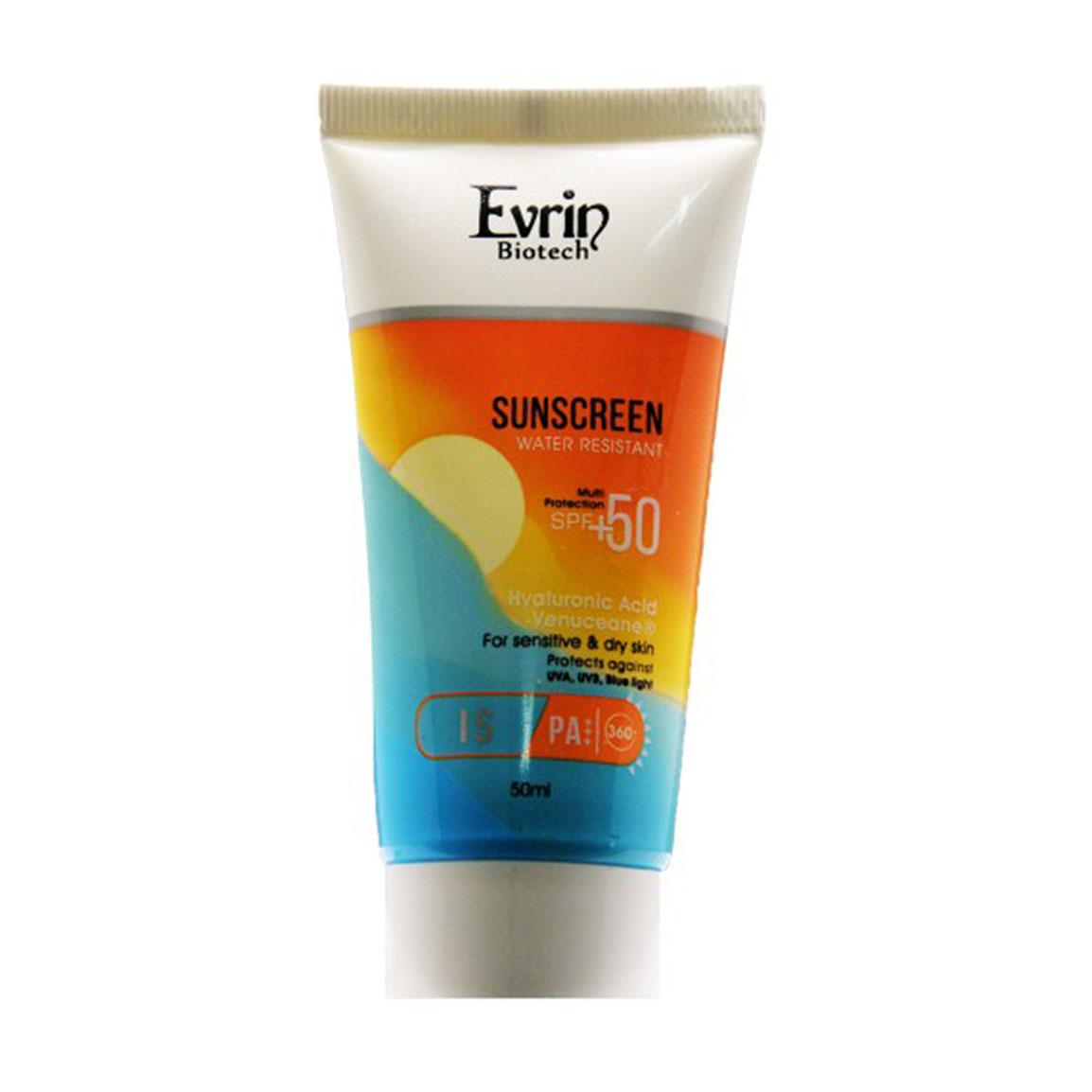 کرم ضد آفتاب بی رنگ با SPF50 مناسب پوست خشک و حساس حجم 50 میلی لیتر