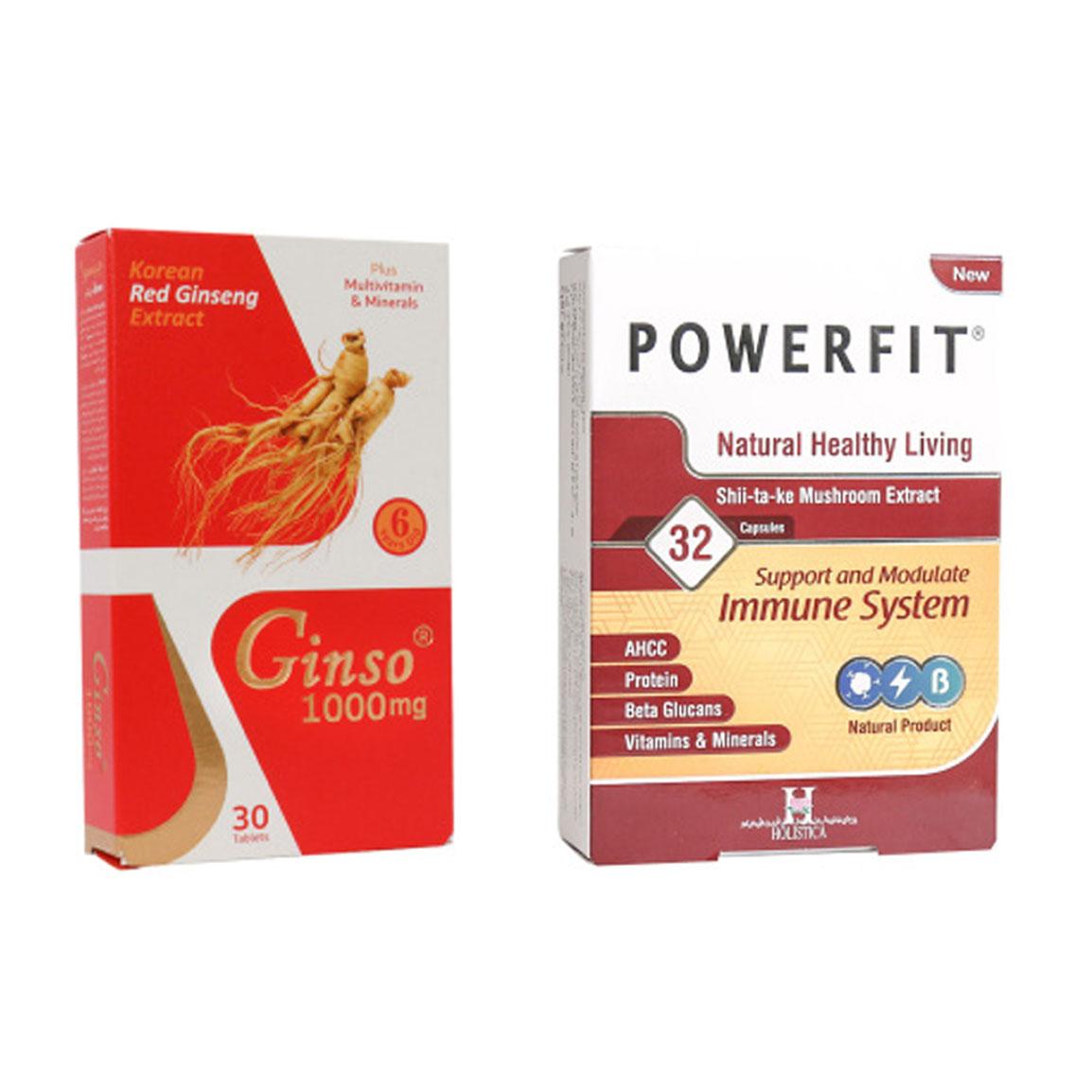 پک دو عددی قرص مدل جینسو 1000 میلی گرم&nbsp;و کپسول مکمل گیاهی مدل Powerfit