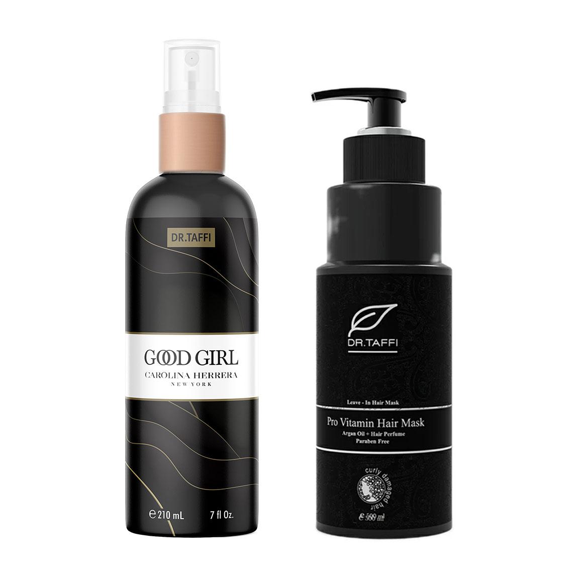 پک 2 عددی بادی اسپلش زنانه مدل Goodgirl حجم 210 میلی لیتر و ماسک مو ترمیم کننده مدل Pro Vitamin Hair Mask مناسب مو فر و آسیب دیده حجم 500 میلی لیتر